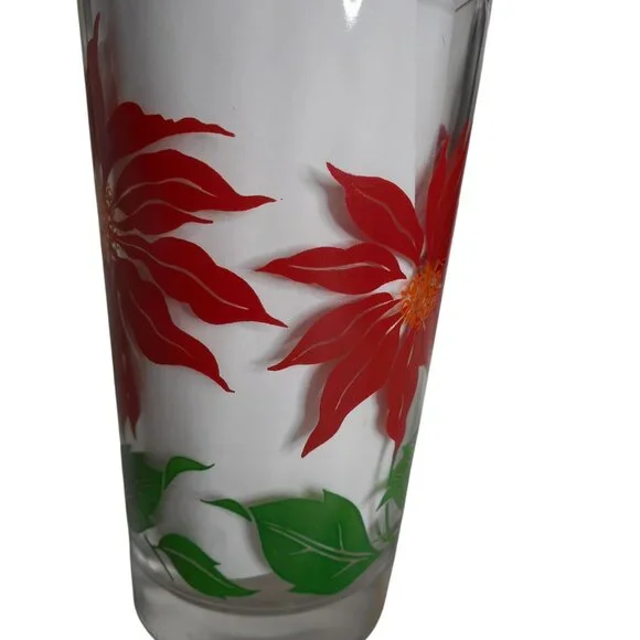 MCM Peanut Butter Juice Glass Tumbler Dark Red Poinsettia Estate find 5" #8 - Picture 4 of 6